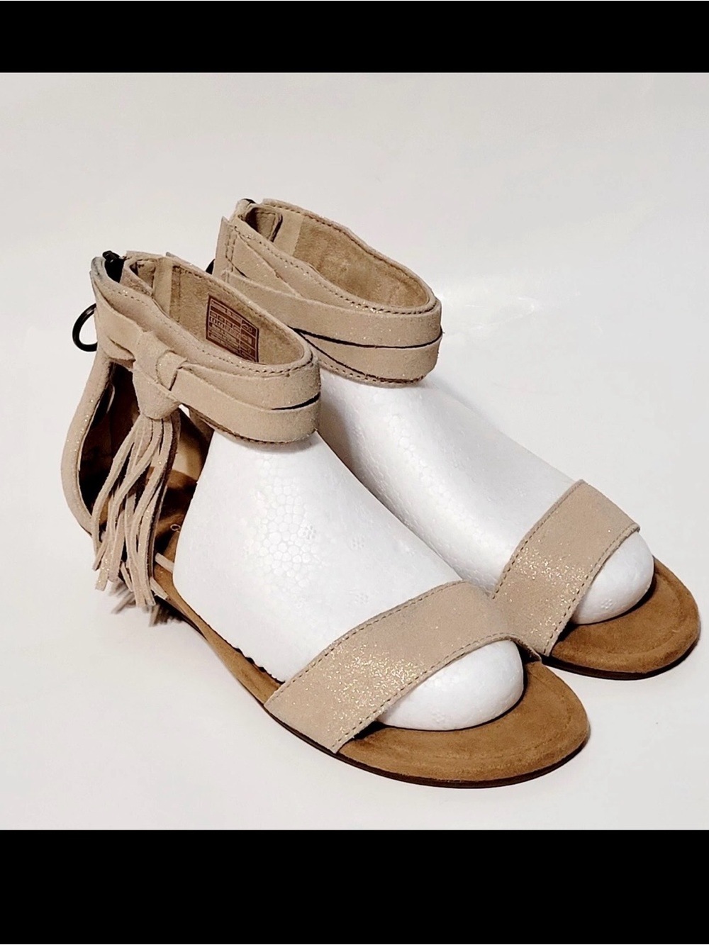 UGG Beige Tan Open-Toe Ankle Strap Sandals with Fringe